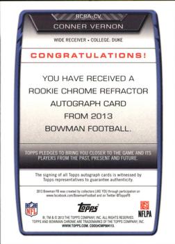 2013 Bowman - Chrome Rookie Autographs Refractors #RCRA-CV Conner Vernon Back