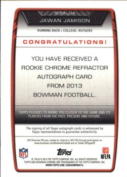 2013 Bowman - Chrome Rookie Autographs Refractors #RCRA-JJA Jawan Jamison Back