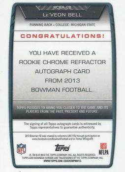 2013 Bowman - Chrome Rookie Autographs Refractors #RCRA-LB Le'Veon Bell Back
