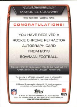2013 Bowman - Chrome Rookie Autographs Refractors #RCRA-MGO Marquise Goodwin Back