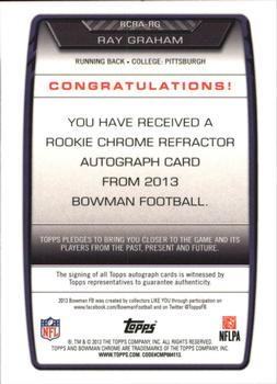 2013 Bowman - Chrome Rookie Autographs Refractors #RCRA-RG Ray Graham Back