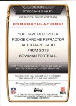 2013 Bowman - Chrome Rookie Autographs Refractors #RCRA-SB Stedman Bailey Back