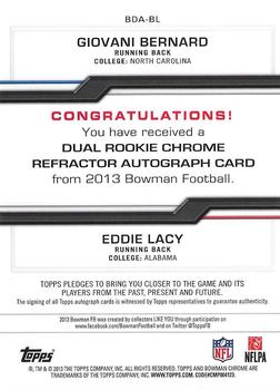 2013 Bowman - Chrome Rookie Dual Autograph Refractors #BDA-BL Giovani Bernard / Eddie Lacy Back
