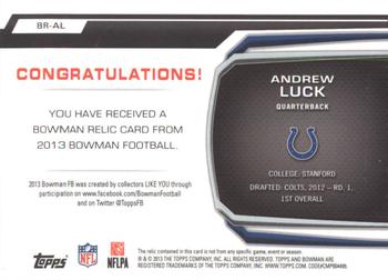 2013 Bowman - Relics Gold 50 #BR-AL Andrew Luck Back