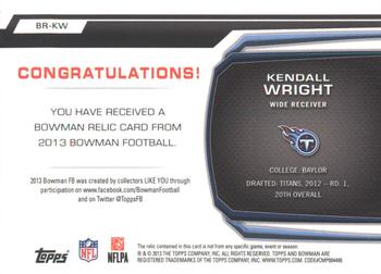 2013 Bowman - Relics Gold 50 #BR-KW Kendall Wright Back