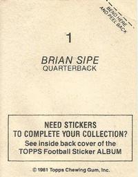 1981 Topps Stickers #1 Brian Sipe Back