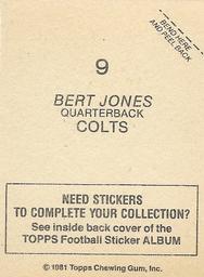 1981 Topps Stickers #9 Bert Jones Back