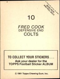 1981 Topps Stickers #10 Fred Cook Back