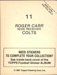 1981 Topps Stickers #11 Roger Carr Back