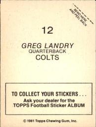 1981 Topps Stickers #12 Greg Landry Back