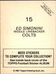 1981 Topps Stickers #15 Ed Simonini Back