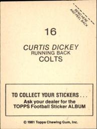 1981 Topps Stickers #16 Curtis Dickey Back