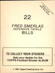 1981 Topps Stickers #22 Fred Smerlas Back