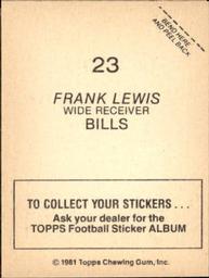 1981 Topps Stickers #23 Frank Lewis Back