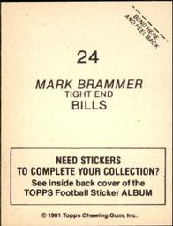 1981 Topps Stickers #24 Mark Brammer Back