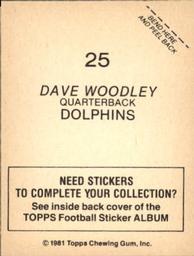 1981 Topps Stickers #25 David Woodley Back