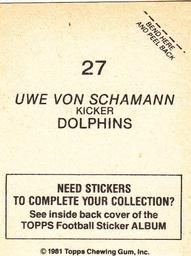 1981 Topps Stickers #27 Uwe Von Schamann Back