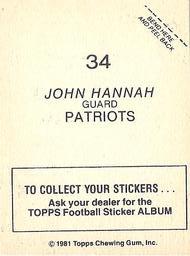 1981 Topps Stickers #34 John Hannah Back