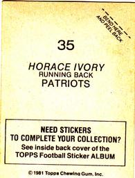 1981 Topps Stickers #35 Horace Ivory Back