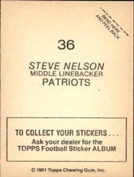 1981 Topps Stickers #36 Steve Nelson Back