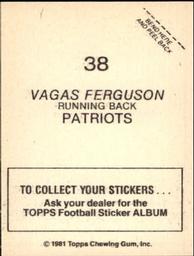 1981 Topps Stickers #38 Vagas Ferguson Back