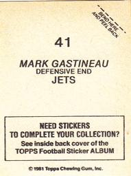 1981 Topps Stickers #41 Mark Gastineau Back