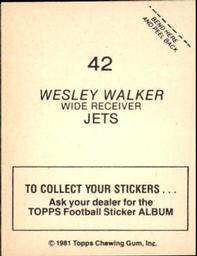 1981 Topps Stickers #42 Wesley Walker Back