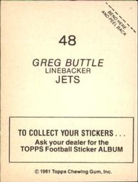 1981 Topps Stickers #48 Greg Buttle Back