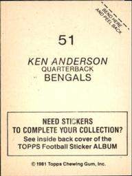 1981 Topps Stickers #51 Ken Anderson Back