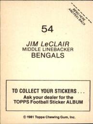 1981 Topps Stickers #54 Jim LeClair Back