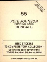 1981 Topps Stickers #55 Pete Johnson Back