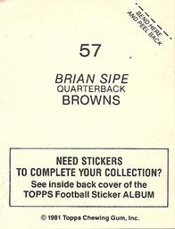 1981 Topps Stickers #57 Brian Sipe Back