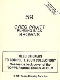 1981 Topps Stickers #59 Greg Pruitt Back