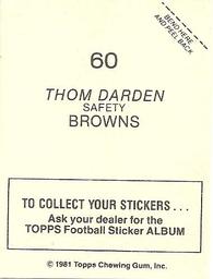 1981 Topps Stickers #60 Thom Darden Back