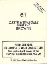 1981 Topps Stickers #61 Ozzie Newsome Back