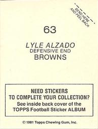 1981 Topps Stickers #63 Lyle Alzado Back