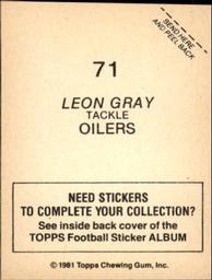 1981 Topps Stickers #71 Leon Gray Back