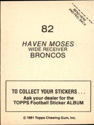 1981 Topps Stickers #82 Haven Moses Back