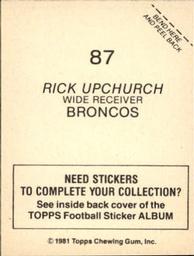1981 Topps Stickers #87 Rick Upchurch Back