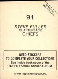 1981 Topps Stickers #91 Steve Fuller Back