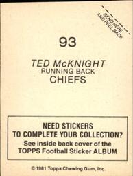 1981 Topps Stickers #93 Ted McKnight Back