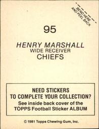 1981 Topps Stickers #95 Henry Marshall Back
