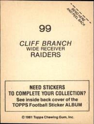 1981 Topps Stickers #99 Cliff Branch Back