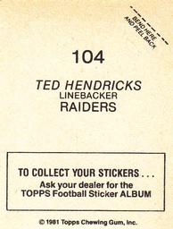 1981 Topps Stickers #104 Ted Hendricks Back