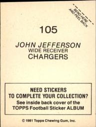 1981 Topps Stickers #105 John Jefferson Back