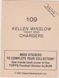 1981 Topps Stickers #109 Kellen Winslow Back