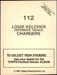 1981 Topps Stickers #112 Louie Kelcher Back