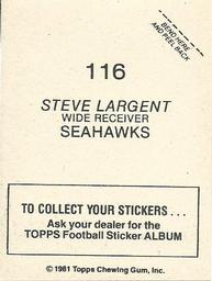 1981 Topps Stickers #116 Steve Largent Back