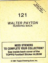 1981 Topps Stickers #121 Walter Payton Back