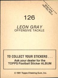 1981 Topps Stickers #126 Leon Gray Back